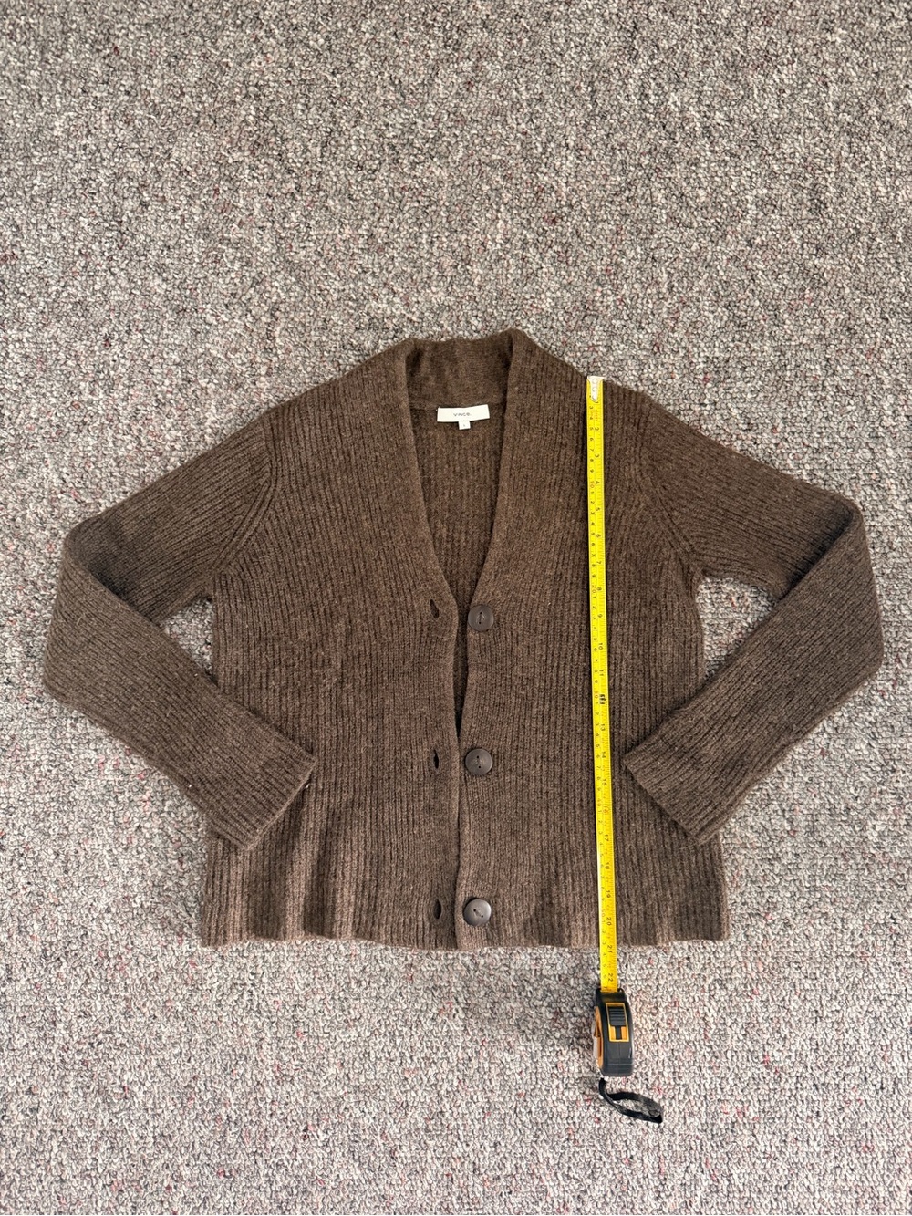 Vince Chocolate Brown Academia Preppy Wool Ribbed Button Cardigan S